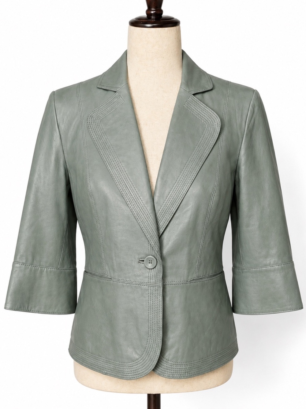 Kenneth Cole soft leather eucalyptus sage jacket. 3/4 sleeve. 36.5" bust- 6